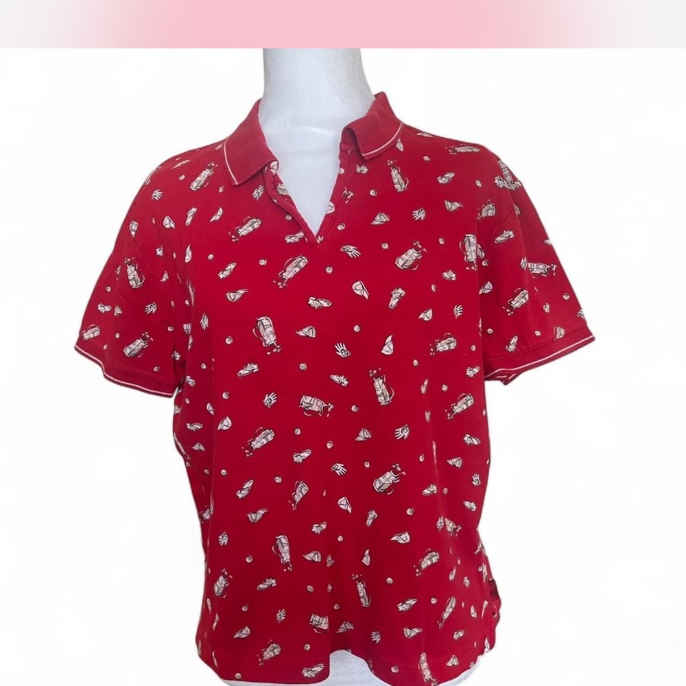 Liz Claiborne Red Polo Shirt with White Print